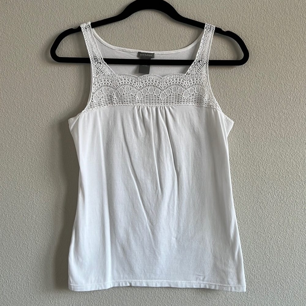 Ann Taylor Crochet Neck Sleeveless Tank - White
